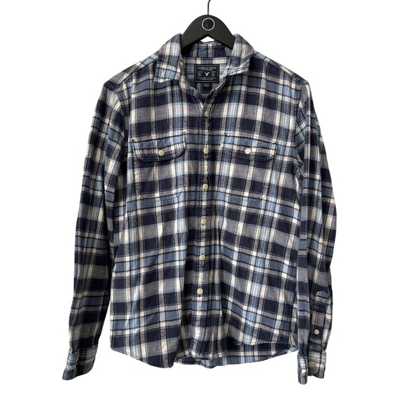 American Eagle Outfitters Flannel Shirt Size Medium Plaid Button Up Blue Preppy - Picture 1 of 6